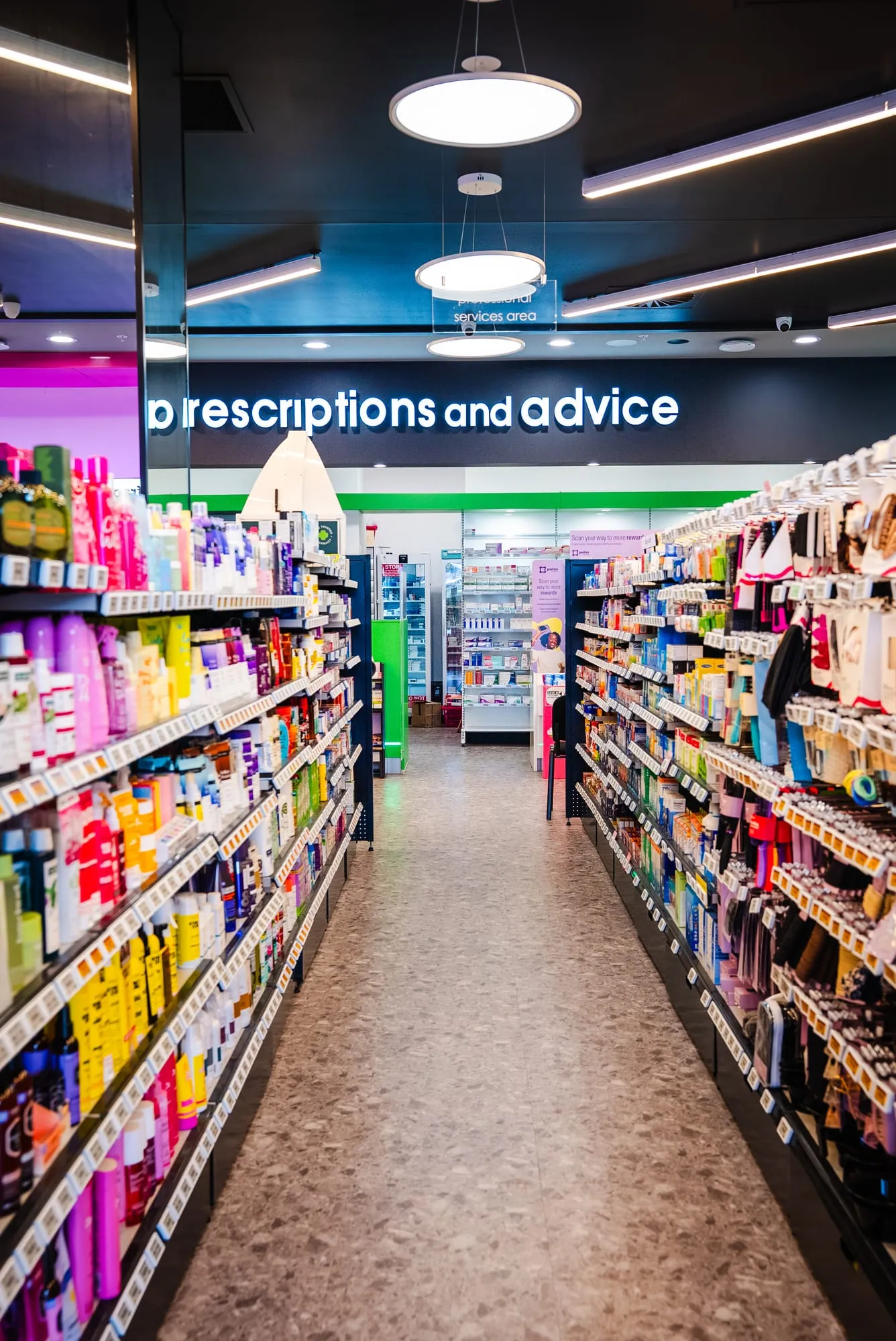Retail aisle with a broad range and clear signage