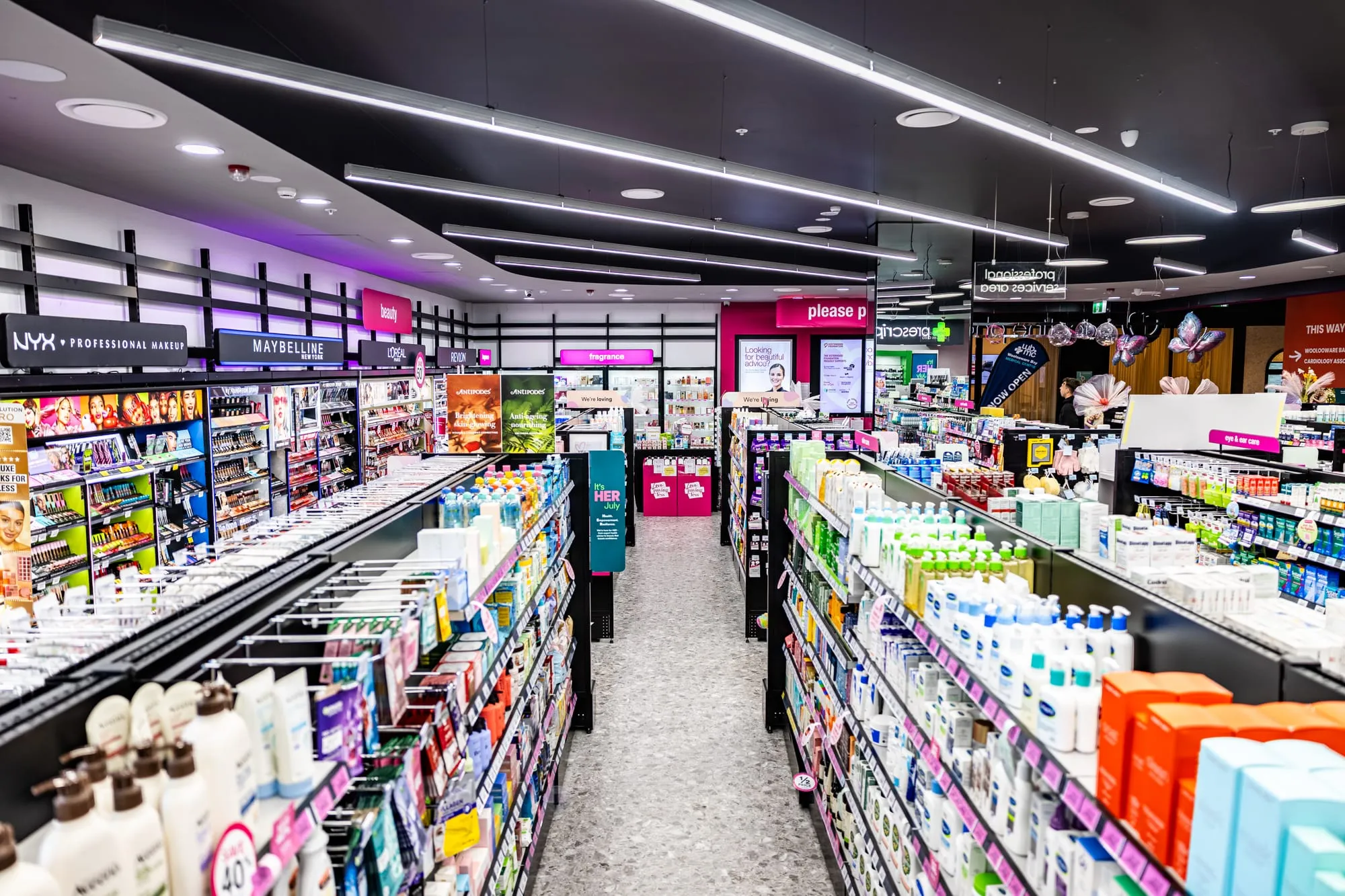 Retail aisle with feature lighting