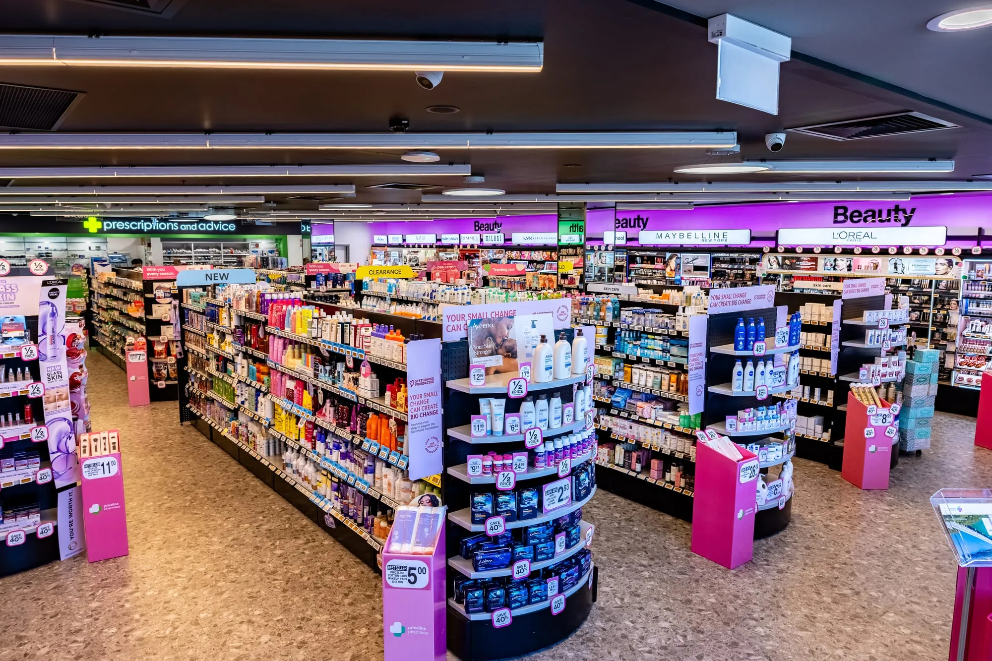 Beauty hall with premium cosmetics fixtures