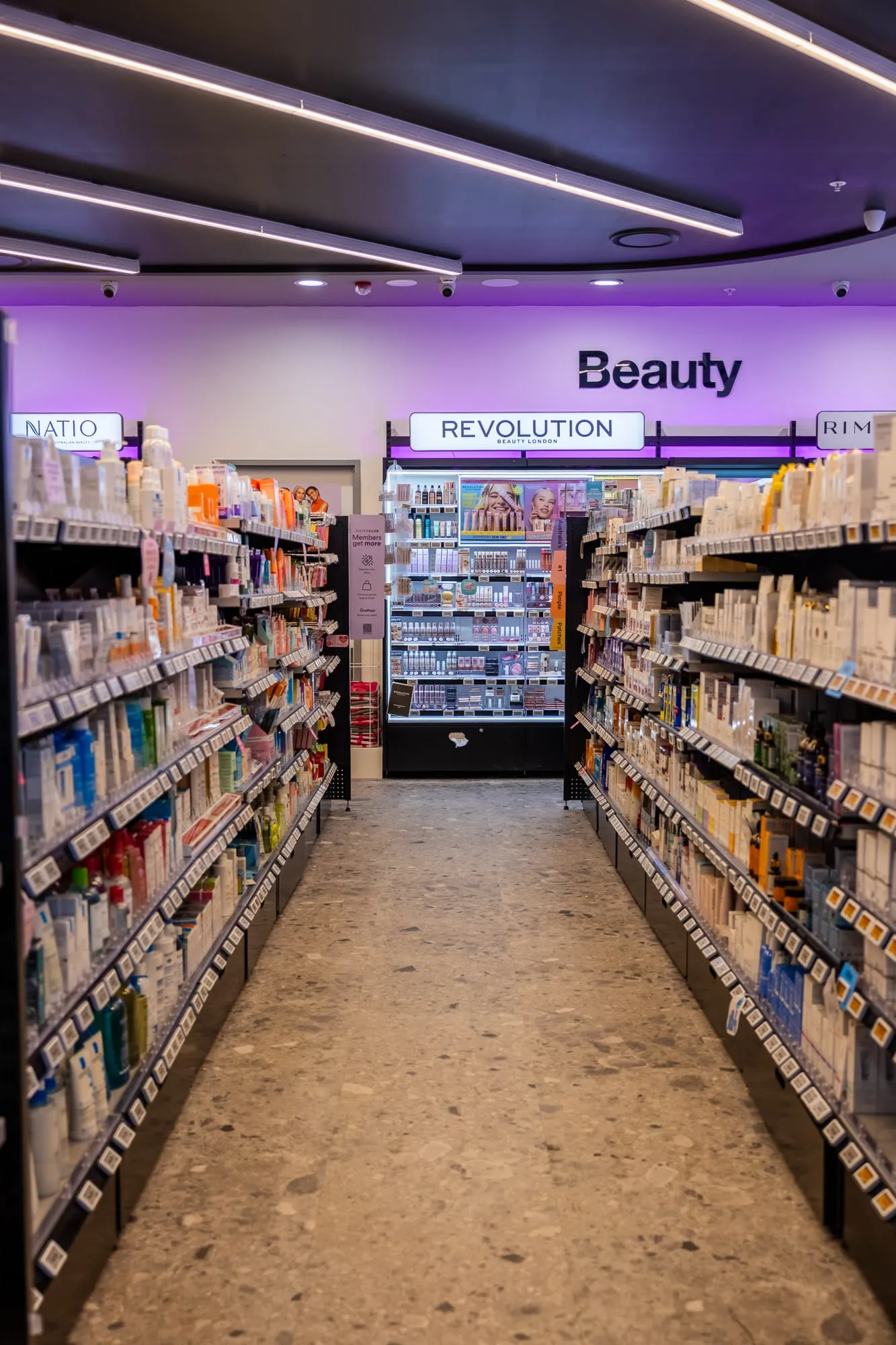 Beauty hall with premium cosmetics fixtures