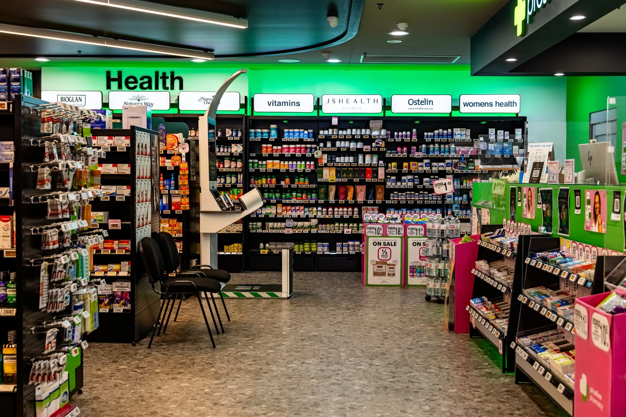 Health and wellness department with fitted shelving