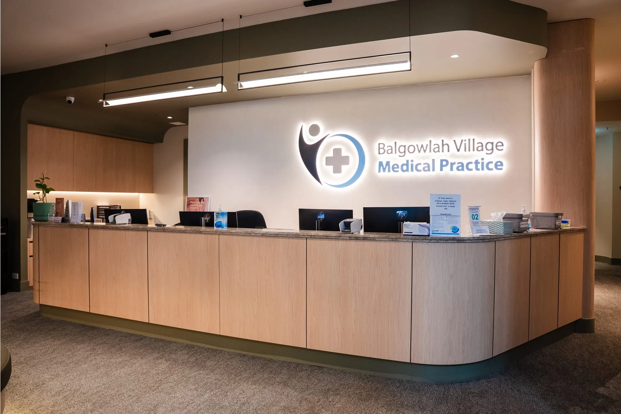 Reception desk of the Balgowlah Village Medical Practice with custom timber joinery