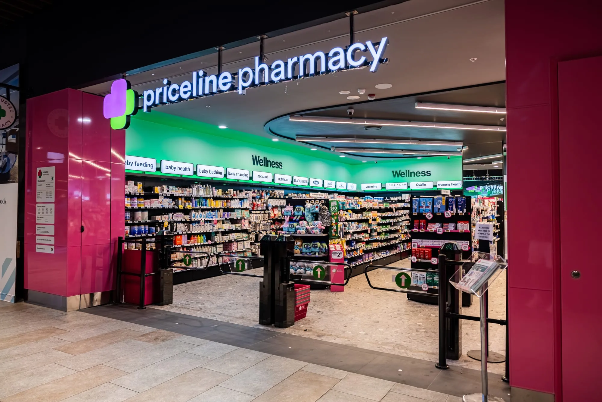 Priceline Pharmacy shopfront and entrance at Woolooware